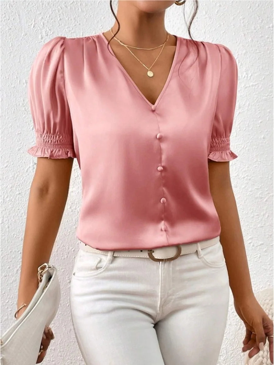 Elegant Satin Loose Fit Blouse for Women Summer Office