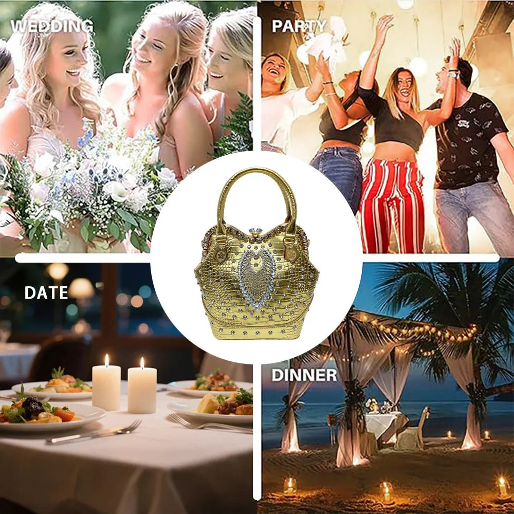 New Women's Dinner Bag with Diamonds Shiny Dinner Party Handbag Luxury Brand Diamond-encrusted Fashionable Women's Shoulder Bag