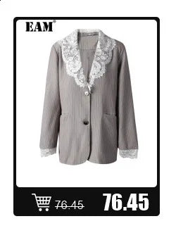 [EAM] Women Blue Pleated Hem Long Big Size Blouse New Stand Collar Long Sleeve Shirt Fashion Tide Spring Autumn 2025 1DH5707