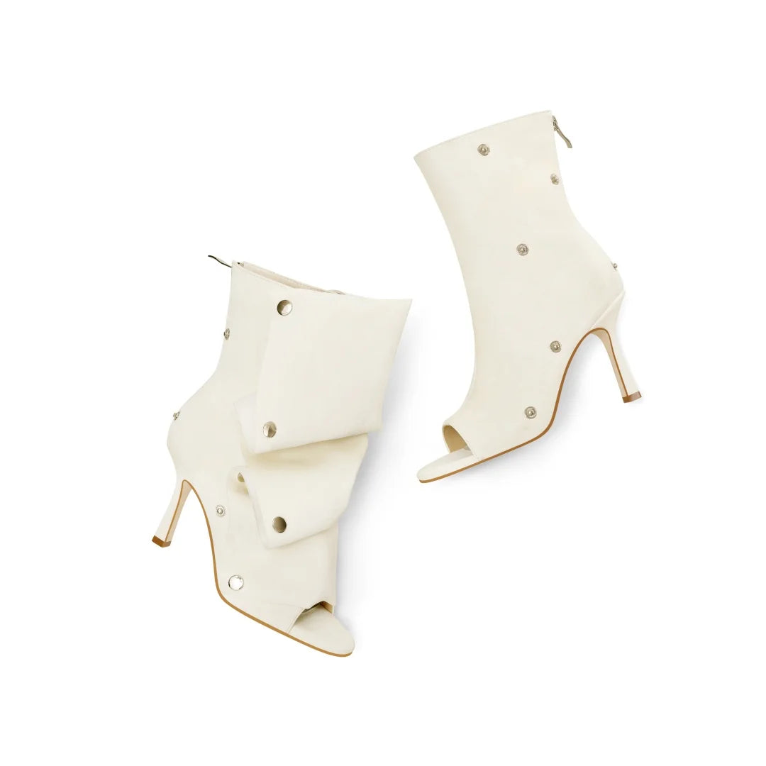 Mid-Calf Open Toe High Heel Pleated Boots for Women