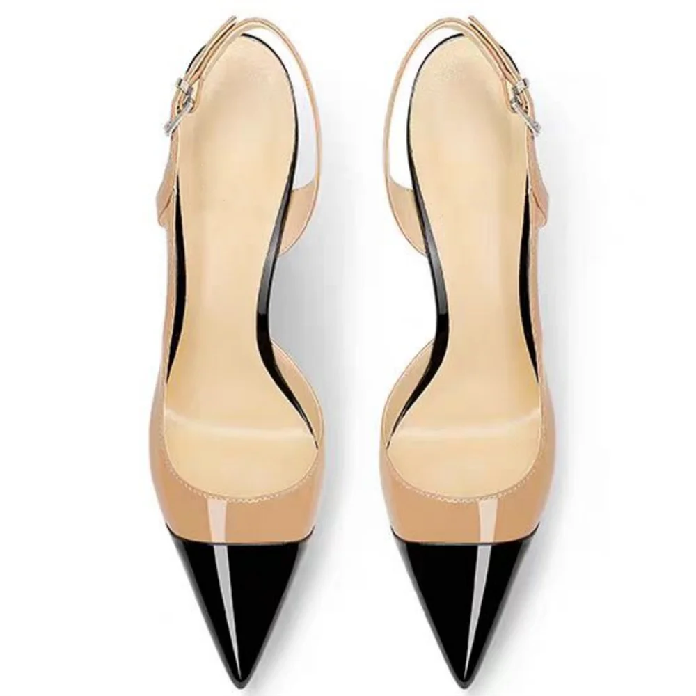 Patent Leather Pointed Toe Pumps With Rhinestone Ankle Strap for Women