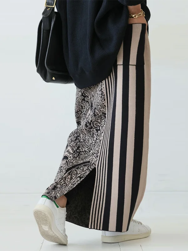 Gymystars Casual Autumn Two Piece Set Elegant Loose Striped Pullovers Column Knitting Skirts Fashion Trend Winter Skirts Suits