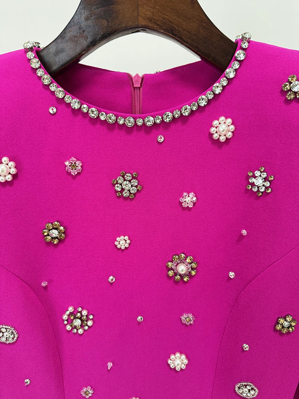 Modphy High-Quality Shiny Diamond Bead Slim Formal Maxi Dress Women'S Long Sleeved O-Neck Elegant Celebrity Evening Runway Gowns