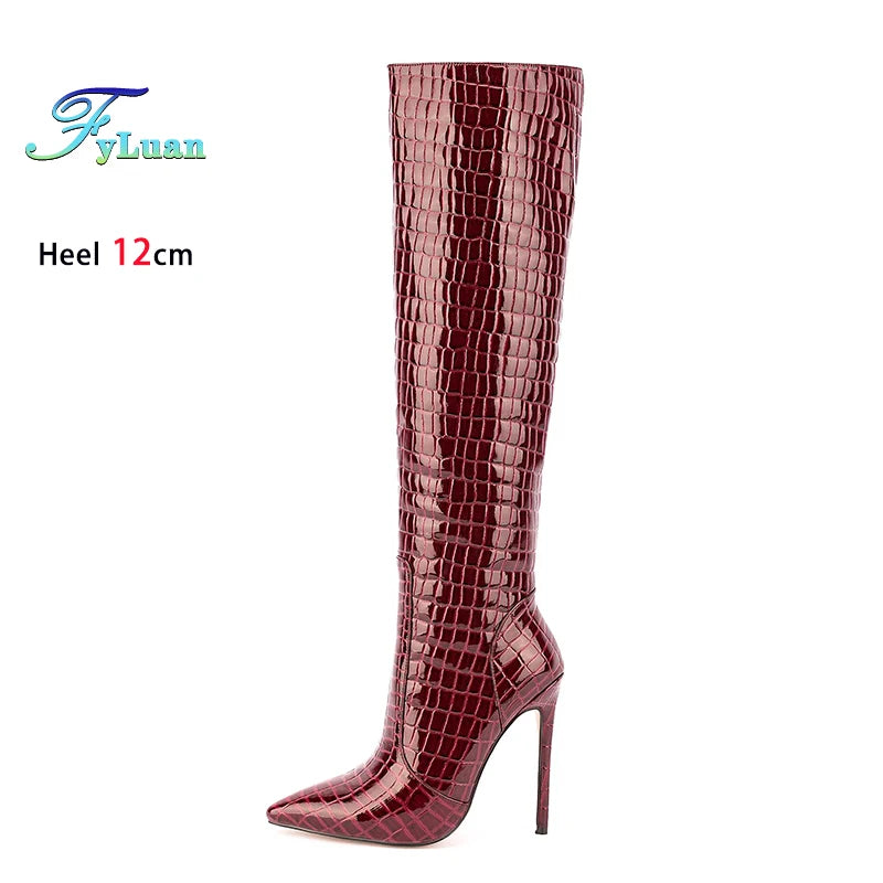 Wine Red Knee High Boots