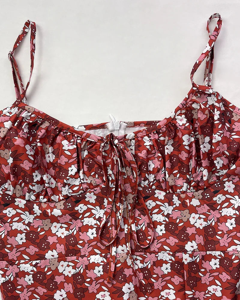 Floral Print Spaghetti Strap Dress for Women Beach Party Style