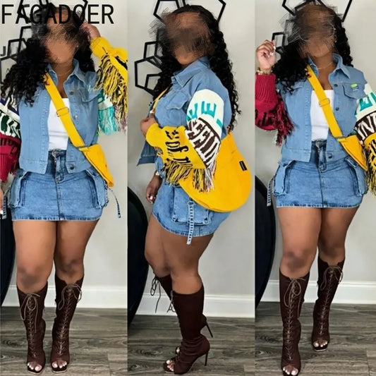 Loose Fit Embroidered Tassel Patchwork Denim Jacket for Women