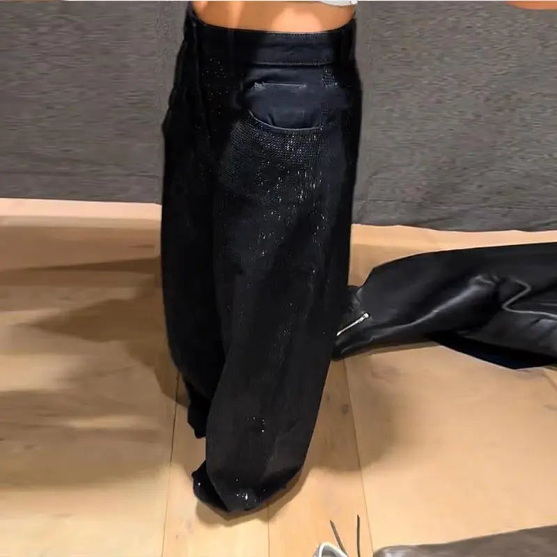 Sequined High Waist Wide Leg Pants with Pockets for Women