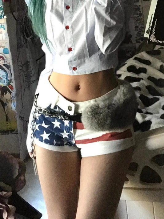 Washed Star Print Denim Shorts for Women Fashionable Street Hot Girl Star Printed Shorts Harajuku Style Hip Hop Y2k Denim Shorts