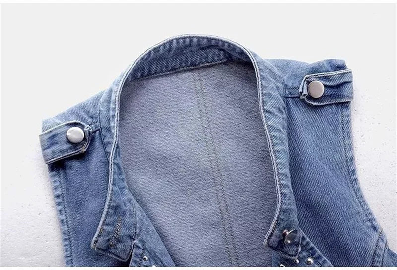 Sleeveless Double Breasted Denim Cowboy Vest for Women