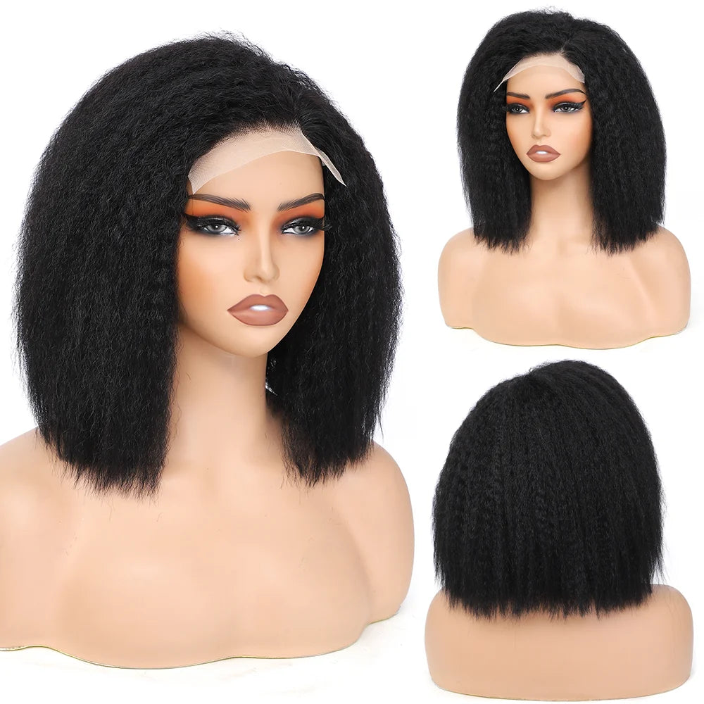 Transparent Kinky Straight Lace Front Wigs Pre Plucked Yaki 5X5 Short Bob Human Hair Wigs For Woman Natural Lace Closure Bob Wig