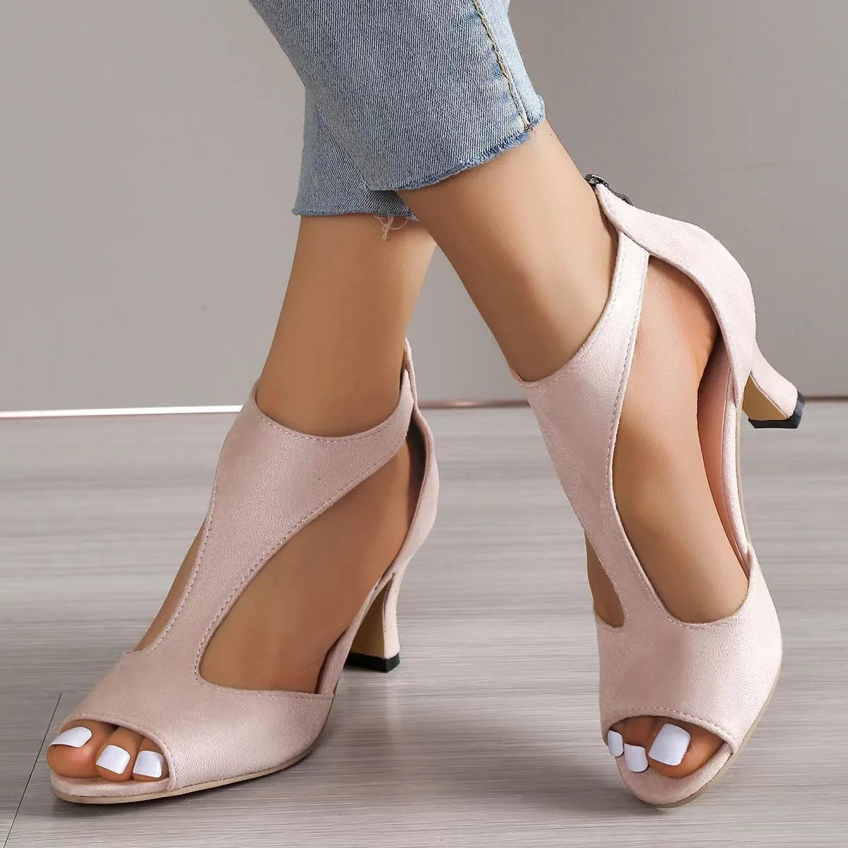 Open Toe Platform Sandals Side Zipper
