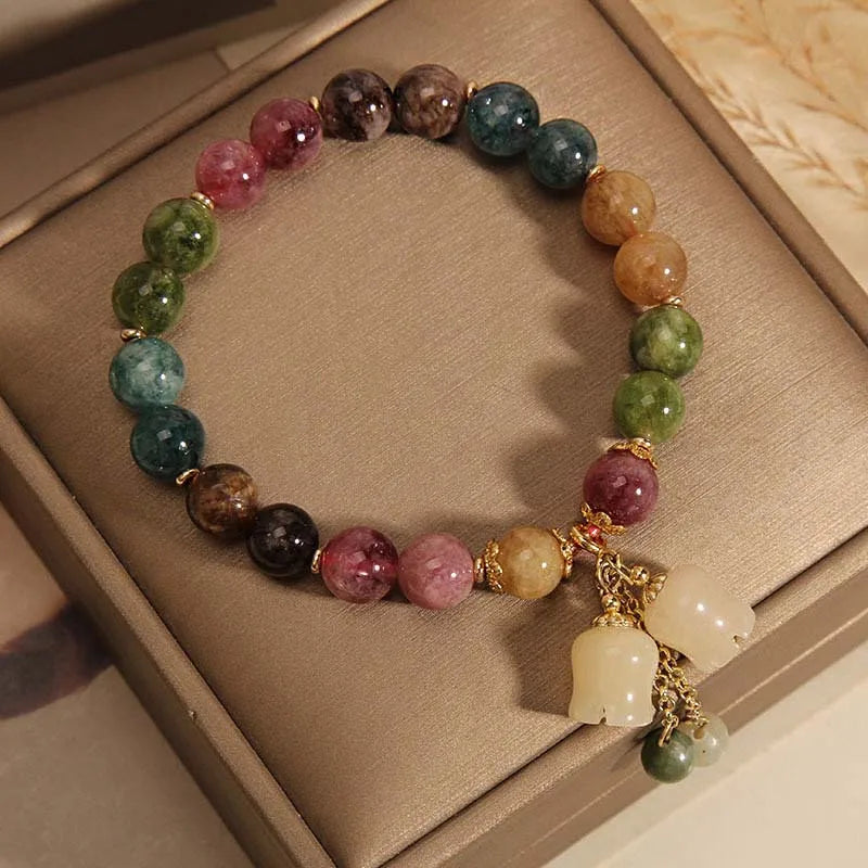 Beaded Orchid Pendant Bracelet