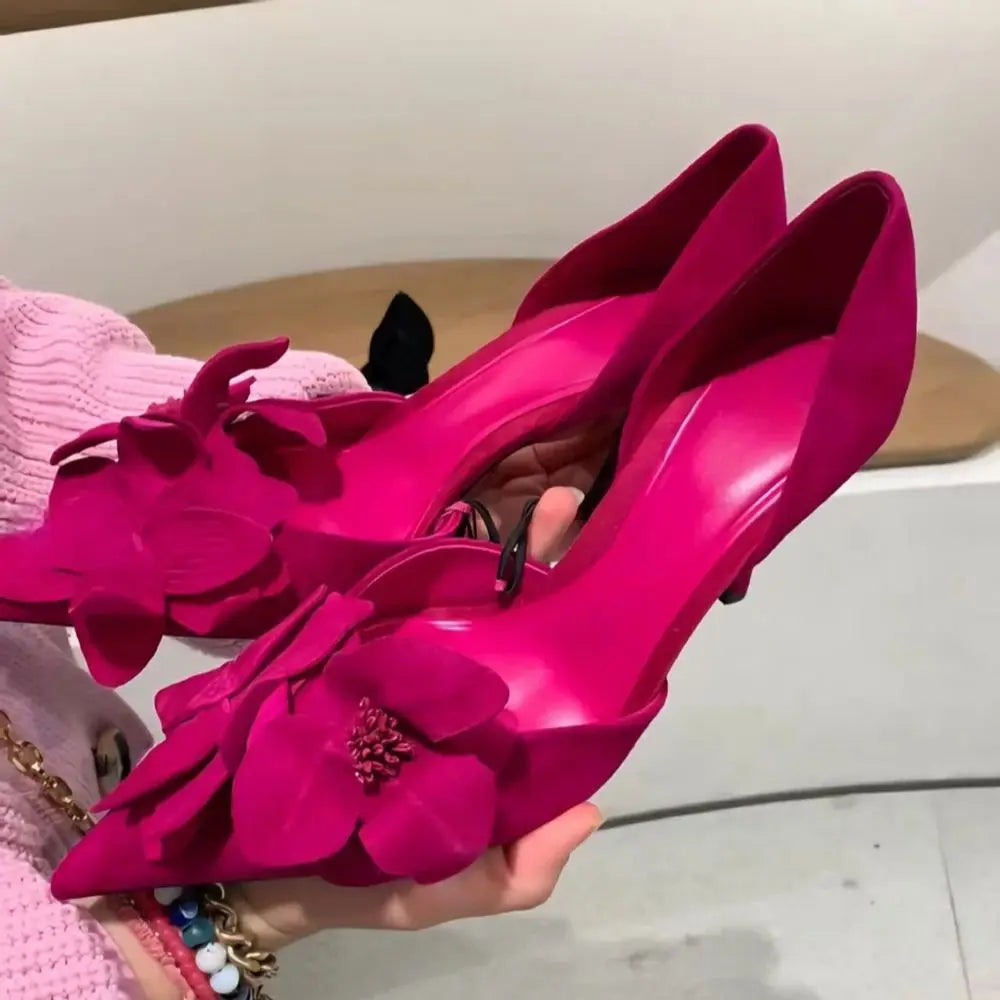 Rose Red Floral Satin Pumps