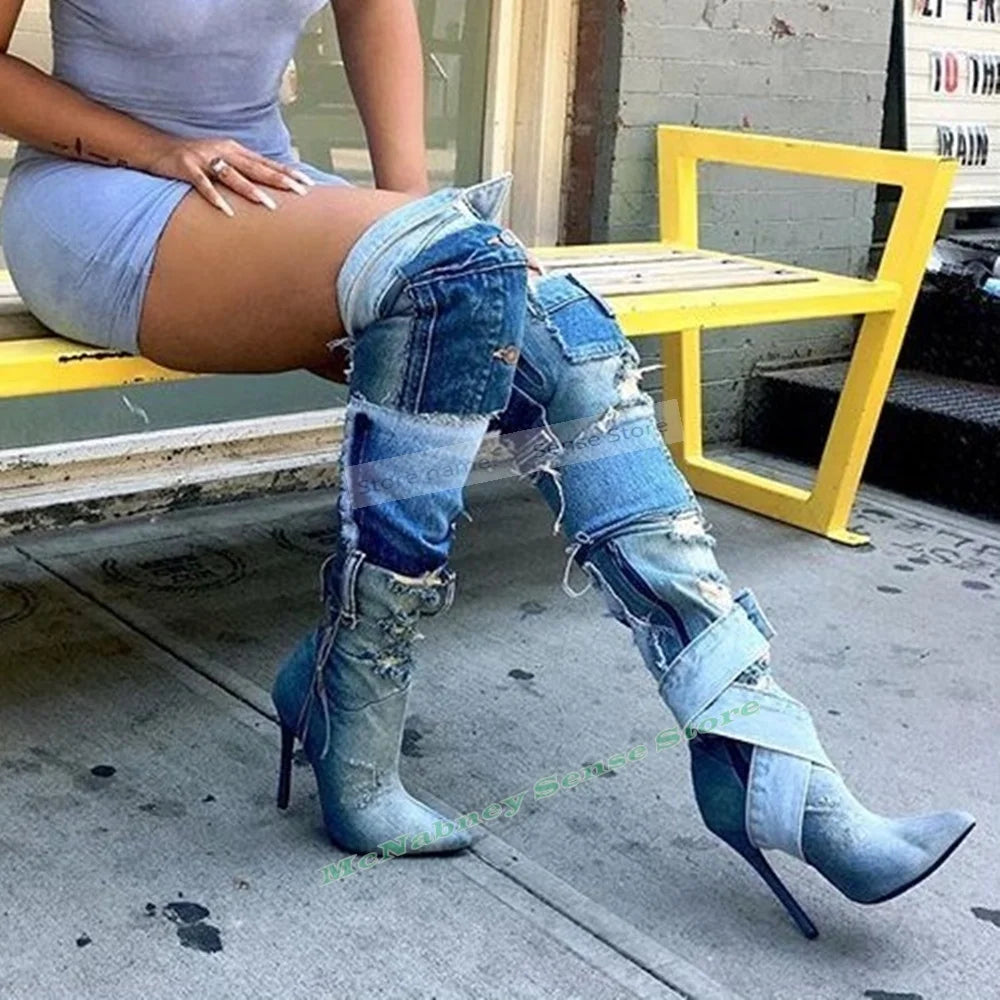 Elegant Pointed Toe Cowboy Boots With High Heels For Women