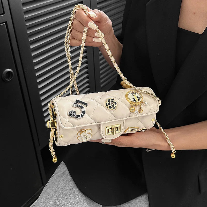 Textured Diamond Grid Crossbody Shoulder Bag for Women