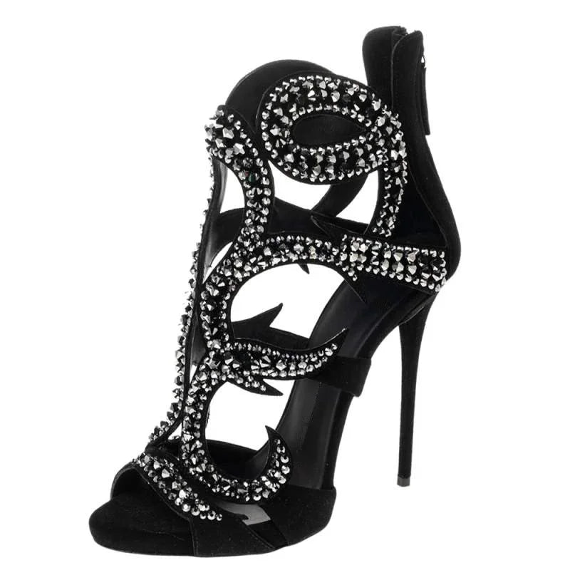 Crystal Embellished Stiletto Sandals With Zipper for Women