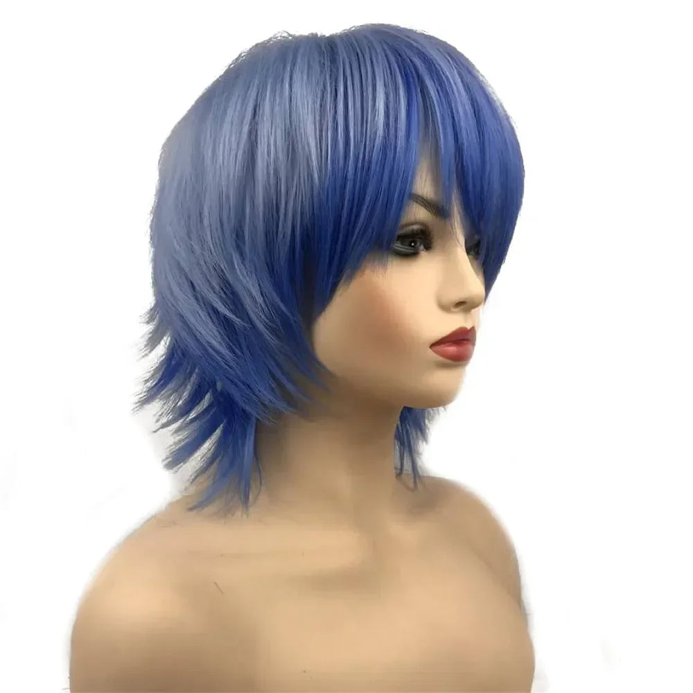 Straight Blue And Red Synthetic Cosplay Wig For Women