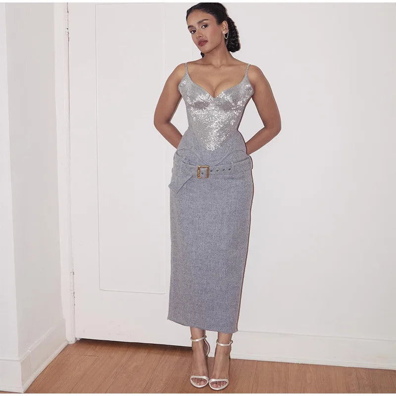 Glitter Strapless Corset and Matching Skirt Set for Women