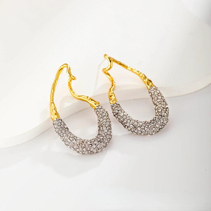 Stylish Geometric Two Tone Copper Stud Earrings for Women