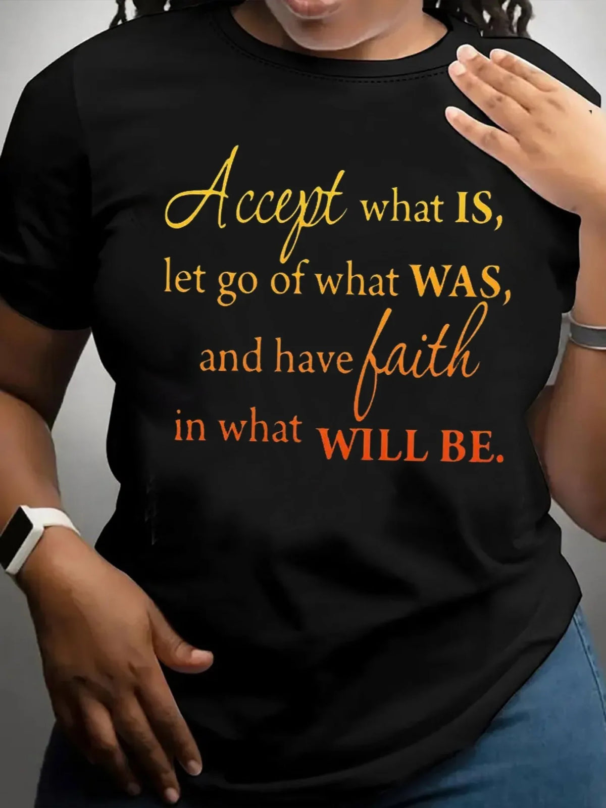 Inspirational Faith Quote Black Graphic T Shirt for Women