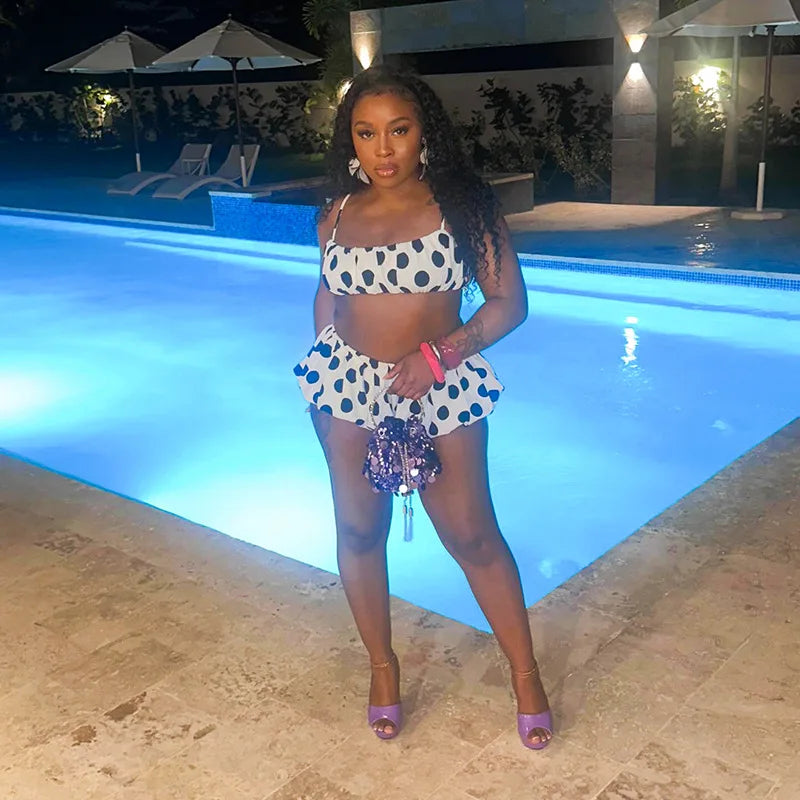 Polka Dot Spaghetti Strap Crop Top and Shorts Two Piece Set for Women