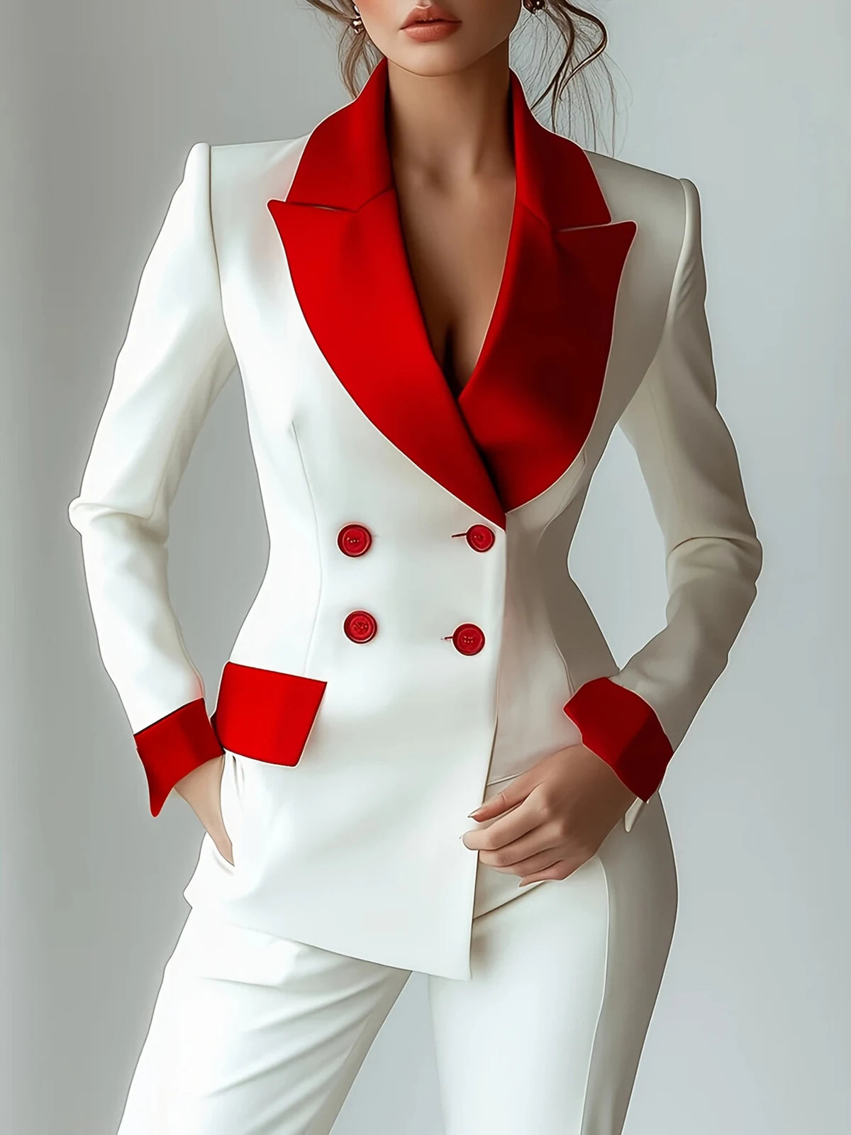 Elegant Contrast Lapel Double Breasted Suit Jacket For Women