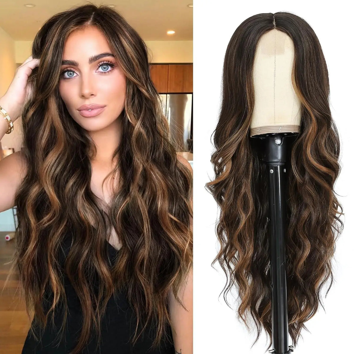 Synthetic Middle Part Wavy Lace Front Wig For Women