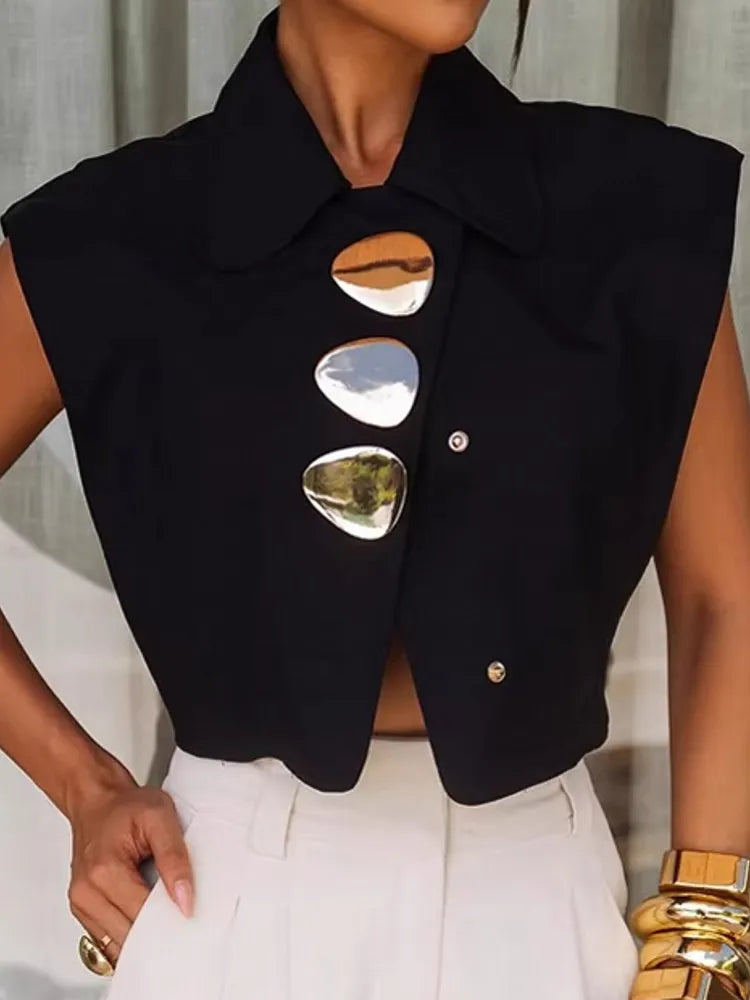 Elegant Sequined Sleeveless Office Blouse for Women