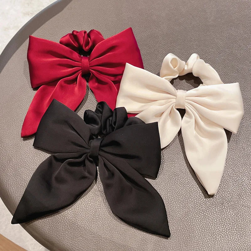 Vintage Red Satin Bow Elastic Hair Bands for Women