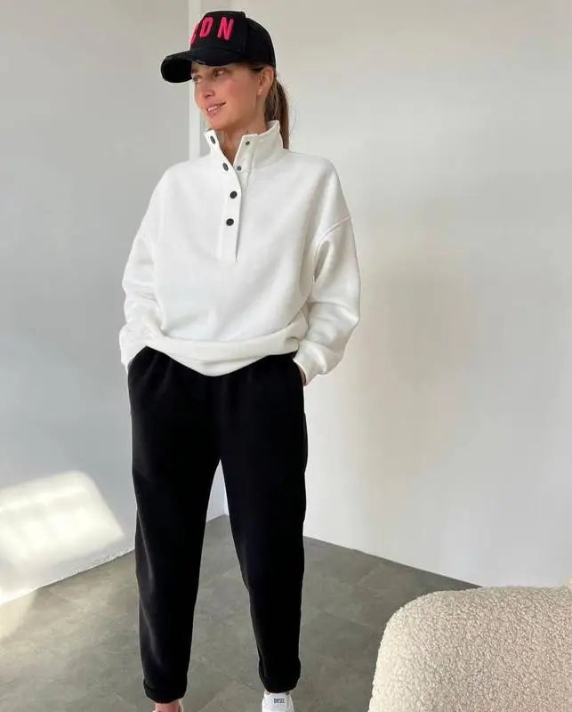 Oversized Warm Casual Hoodie and Long Pants Set for Women