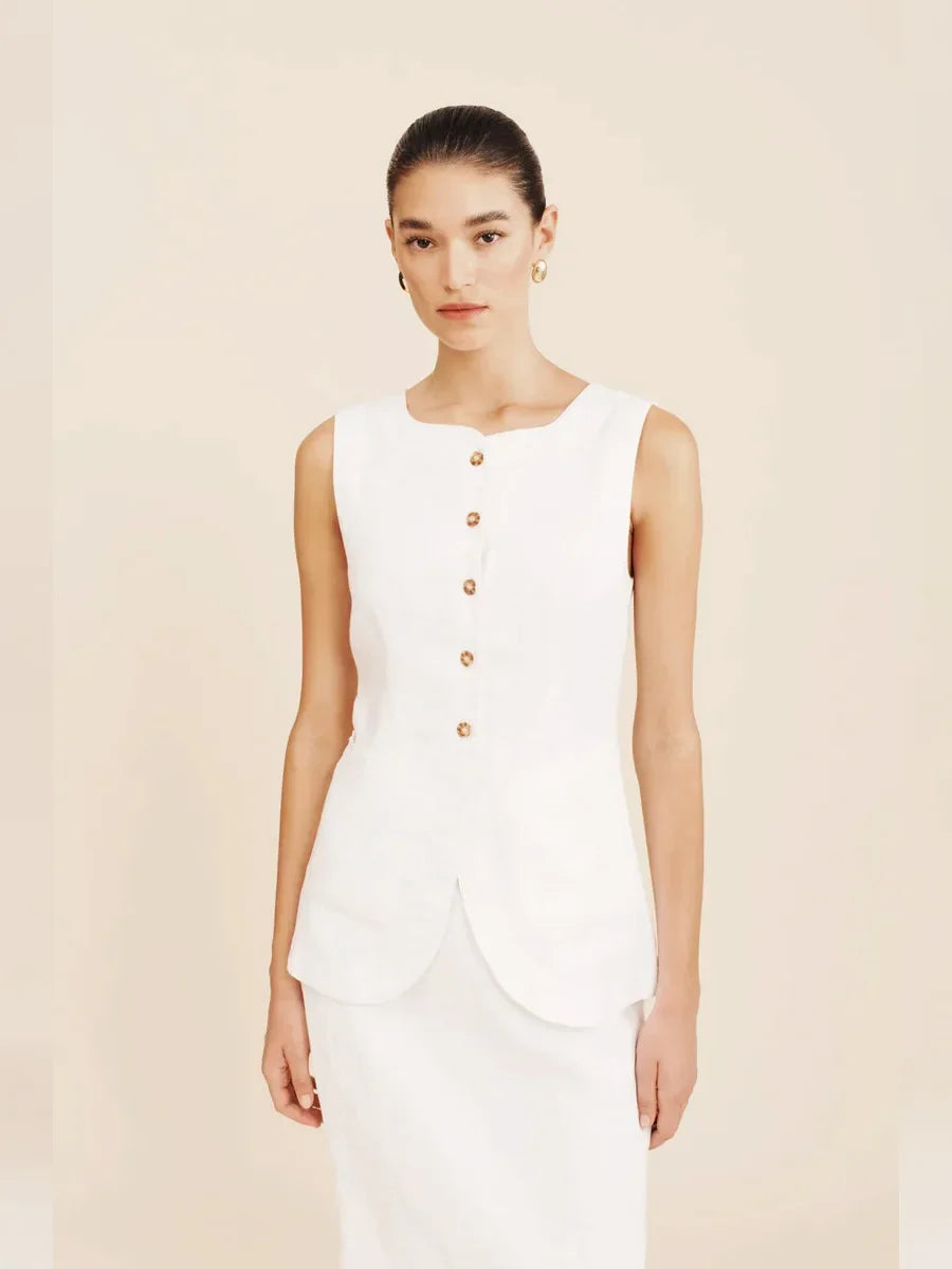 Breathable Linen High Waist Vest And Skirt Set For Women