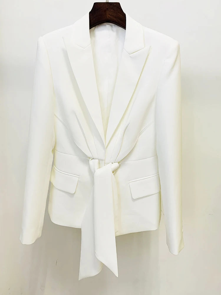 HIGH STREET Newest 2025 Designer Runway Suit Set Women's Lacing Belt Blazer Pleated Zip Pants Set 2pcs Set