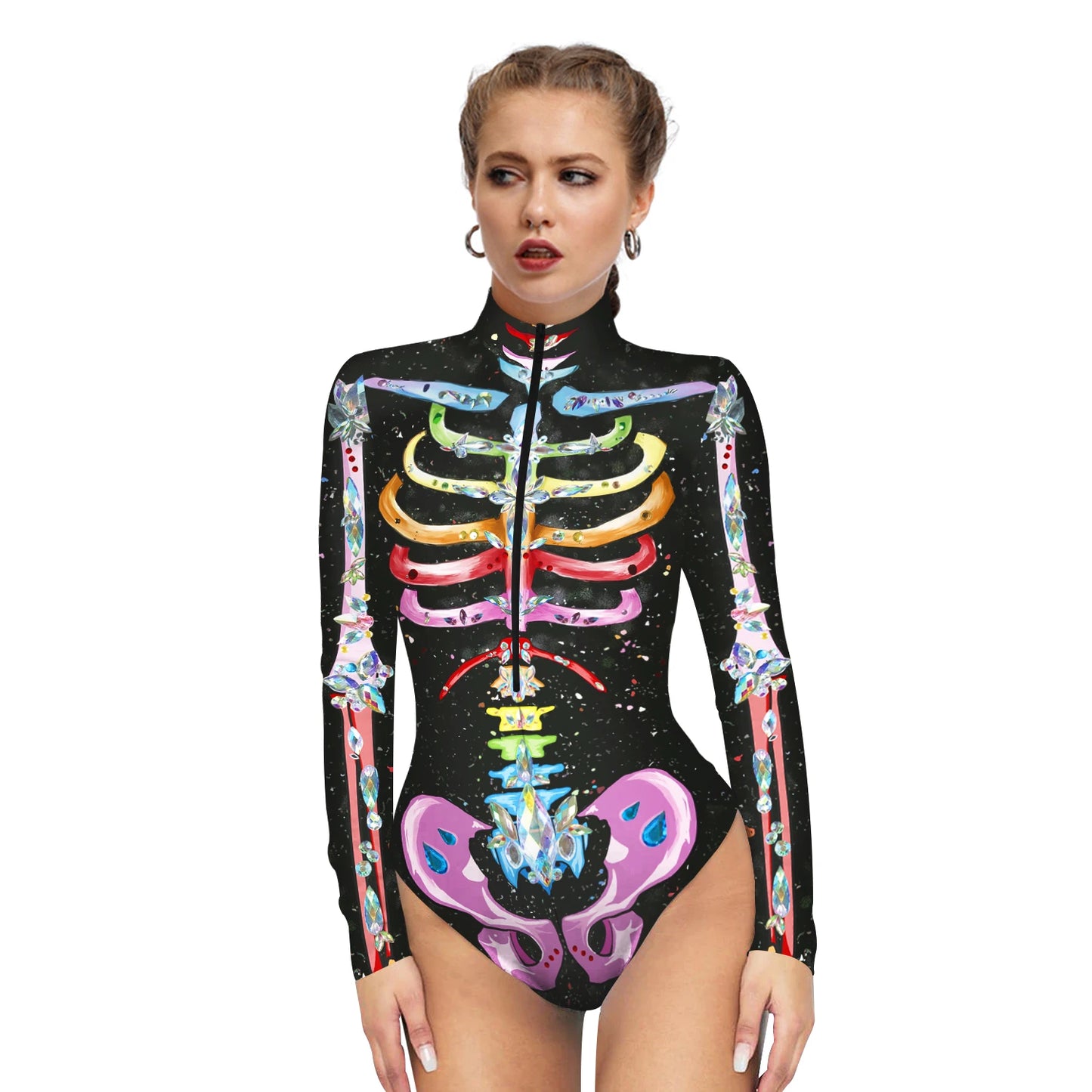 Halloween Skeleton Print Zentai Jumpsuit for Women