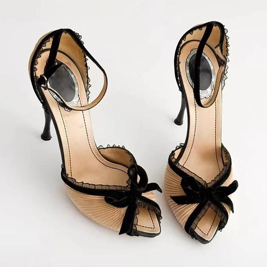 Pointed Open Toe Bow Detail High Heel Sandals for Women