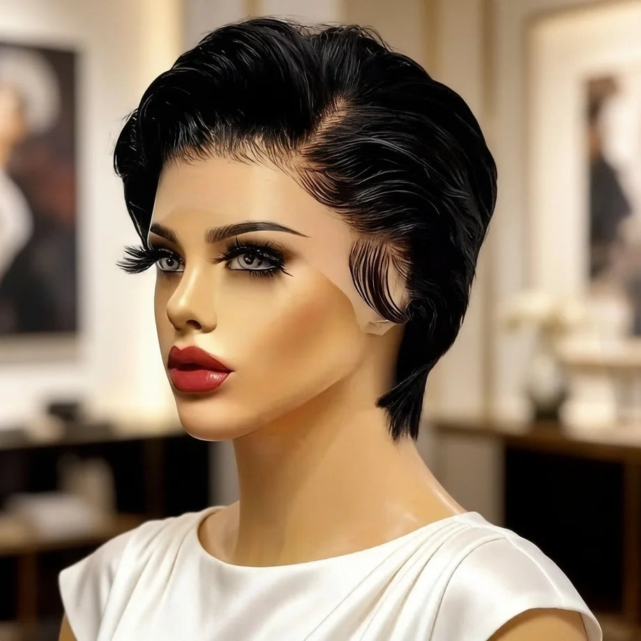 Body Wave 13x4 Lace Front Wig for Women Brazilian Human Hair Short Pixie Cut Wig Pre Plucked 180% Density