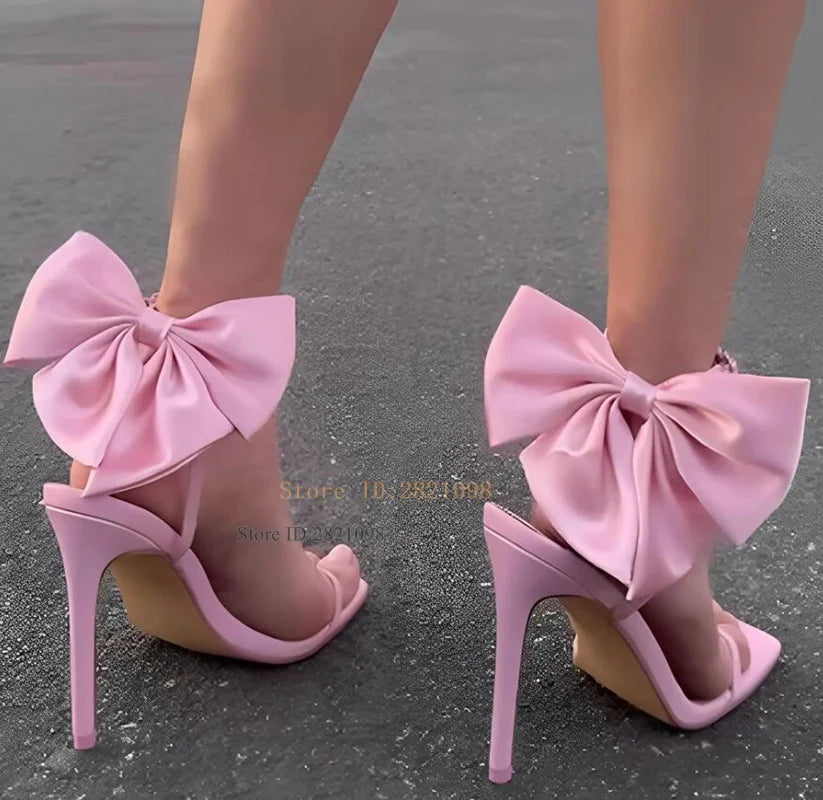 Open Toe Back Bow Tie Rhinestone Stiletto Sandals for Women