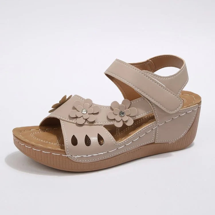 Modern Floral Buckle Wedge Sandals