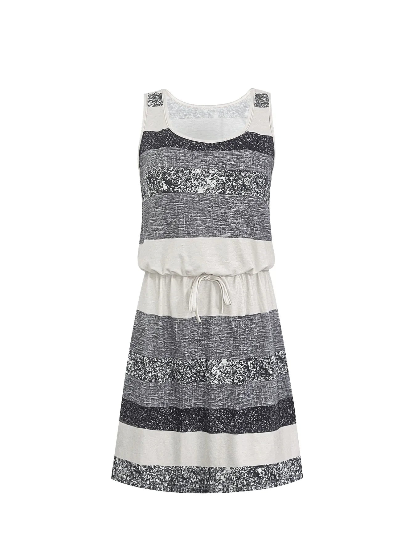 Casual Striped Round Neck Sleeveless Mini Dress for Women