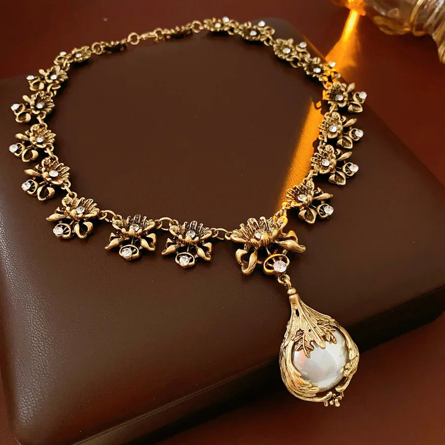 Pearl Flower Necklace And Earring Set