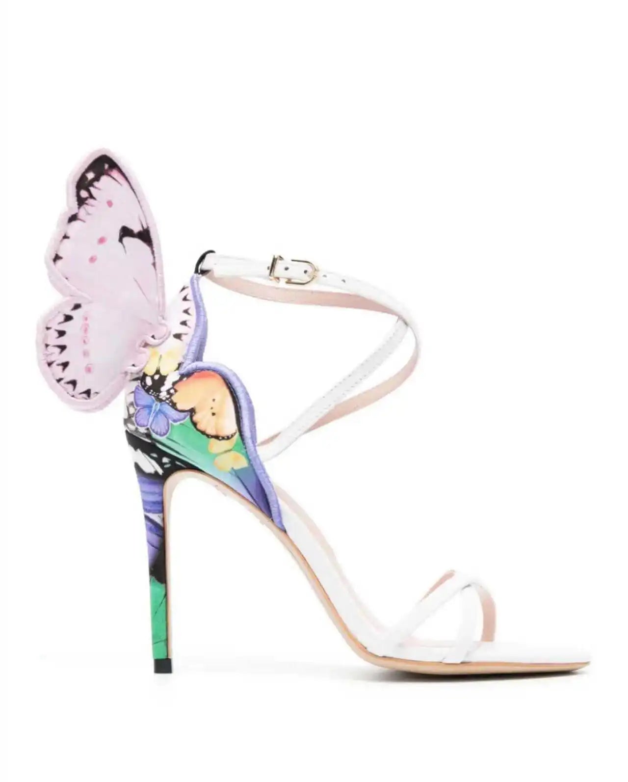 Metallic Embroidered Butterfly Stiletto Sandals With Ankle Strap for Women