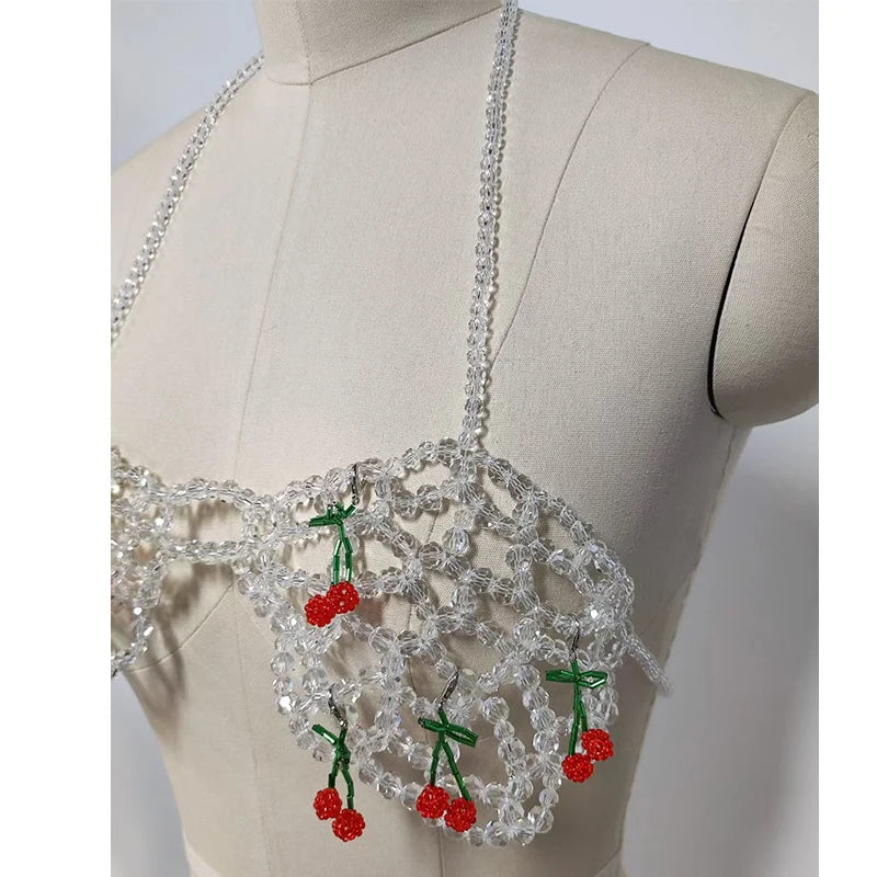 Handmade Gemstone Crystal Body Chain Bikini Top For Women