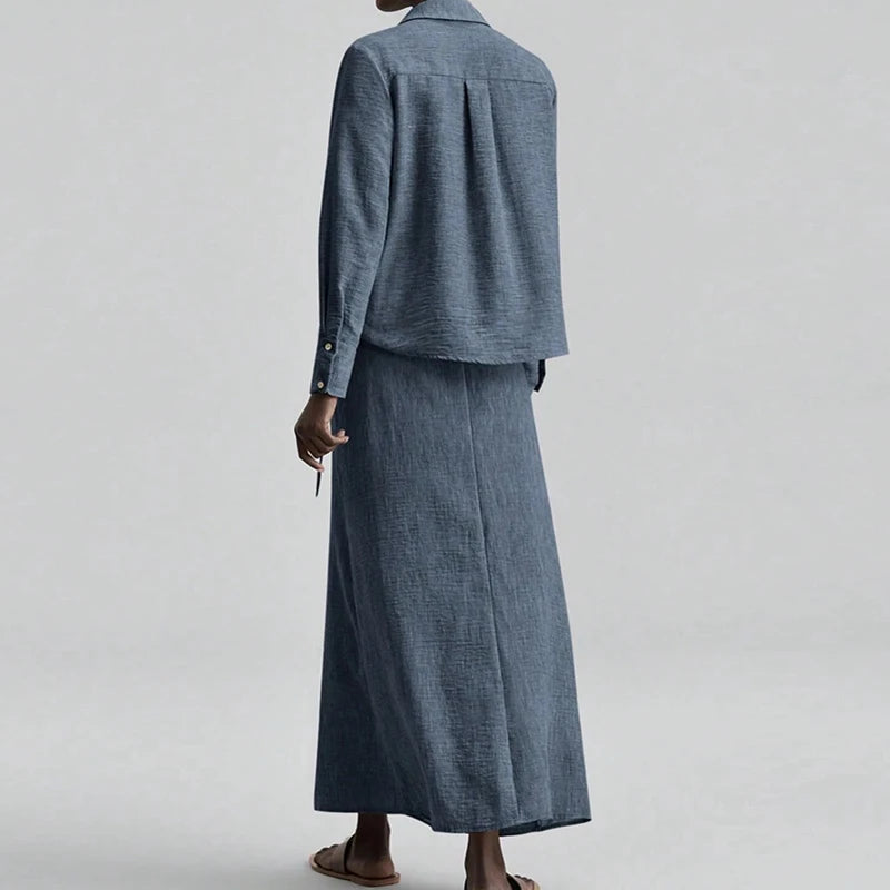 Loose Lapel Two Piece Shirt And Skirt Set for Women