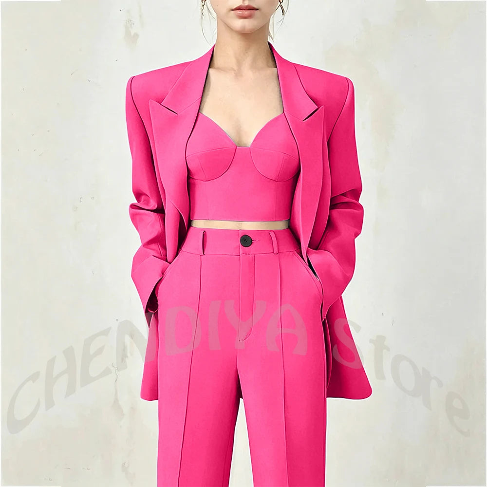 Business Casual Women's Suit Two Piece Peaked Lapel Stylish Double Breasted Formal Outfit Female Jacket Pants Customized