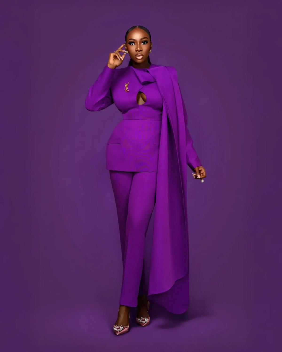 Purple Cotton Jersey Blazer Two Piece Set for Women