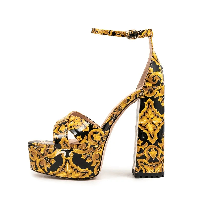 Summer Platform Sandals Printed Leather Ultra High Heel for Women