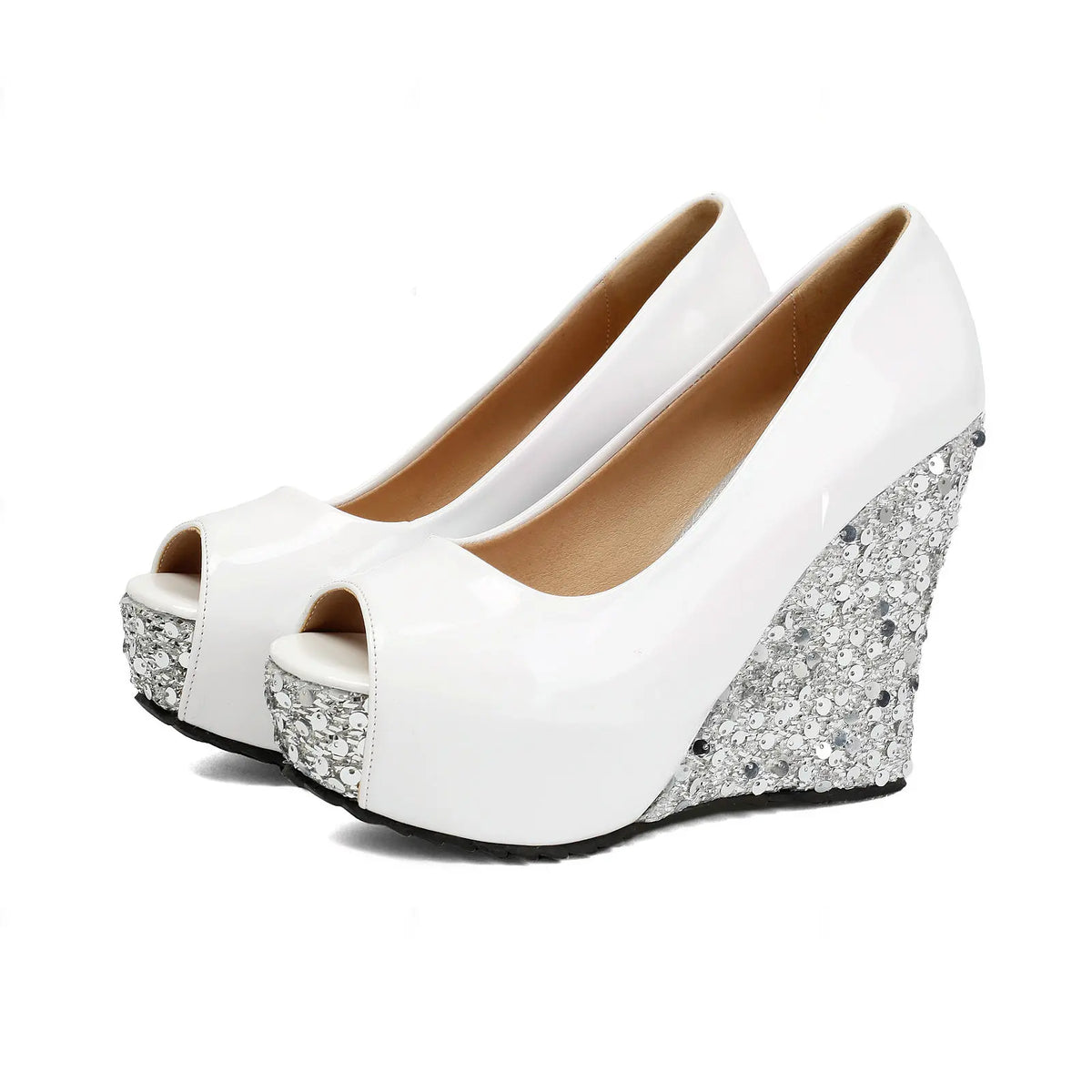 Sparkly Sequin Peep Toe Platform Wedge Sandals for Women