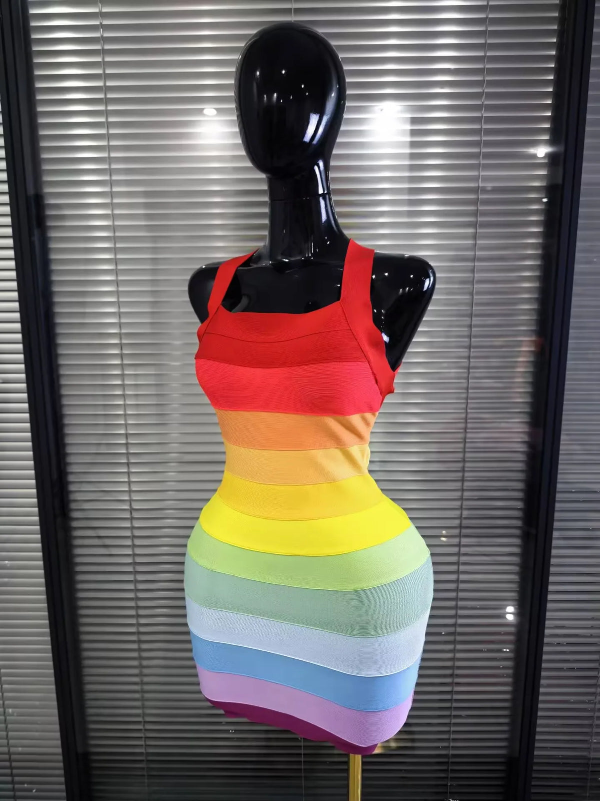 Rainbow Color Women Sexy Halter Backless Bodycon Mini Bandage Dress Nightclub Party Celebrate Fashion Birthday Clothing