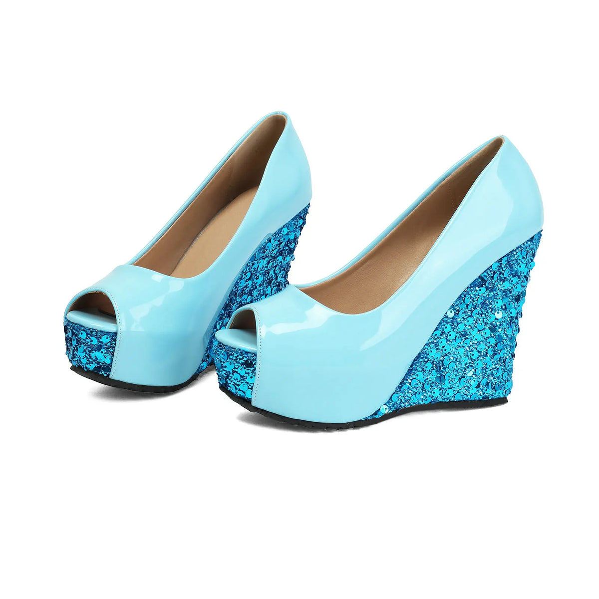 Sparkly Sequin Peep Toe Platform Wedge Sandals for Women