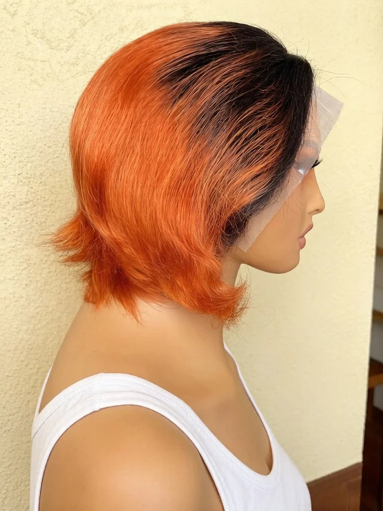 Pixie Cut Wig Remy Human Hair 13x4 Lace Front Wigs 10 Inch Short Bob Wigs Pre Plucked Short Straight 180% Density