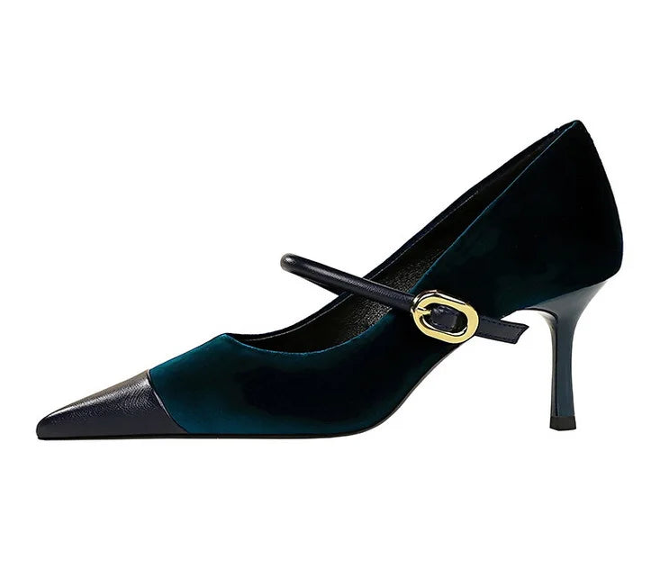 Suede Buckle Strap Pointed Toe Stiletto Pumps for Women